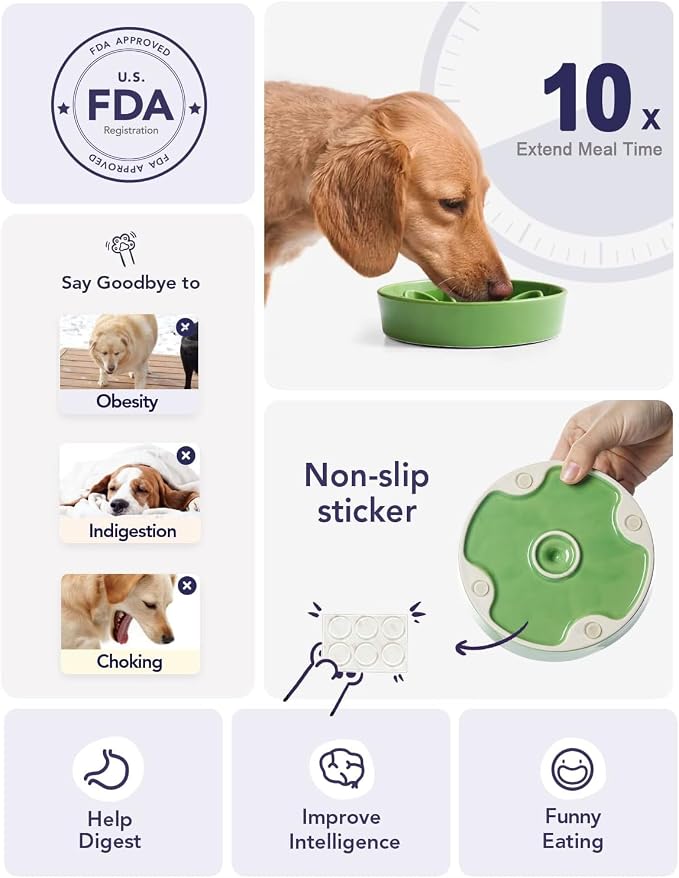 LE TAUCI Ceramic Slow Feeder Dog Bowls Small Breed, 0.6 Cups Dog Food Dish for Fast Eaters, Puzzle Bowl for Small Dogs and Cats,Pink+Green - Image 5