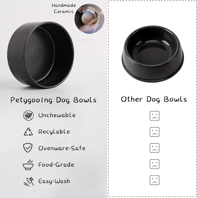 Petygooing Black Elevated/Raised Ceramic Dog Bowl for Small Breeds, Dog Food Water Dish with Stand,Pet Feeding Bowl with Anti Slip Rubber for Cats and Small Dogs Puppy 13.5 OZ (5.1In / 1.7 Cups) - Image 5