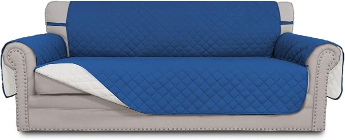 Easy-Going Reversible Couch Cover, 4 Seater Sofa, XX-Large Sofa, Blue/Ivory | Machine Washable Slipcover For Dogs, Water Resistant Furniture Mat For Living Room, Non-Slip Sofa Cover, Pet Friendly by Easy-Going