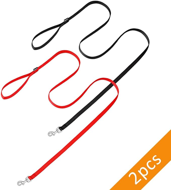 AMAGOOD 6 FT Puppy/ Dog Leash, Strong and Durable Traditional Style Leash with Easy to Use Collar Hook, Great for Small, Medium and Large Dogs (5/8 in x 6 ft, Black and Red (2-Pack)) - Image 2