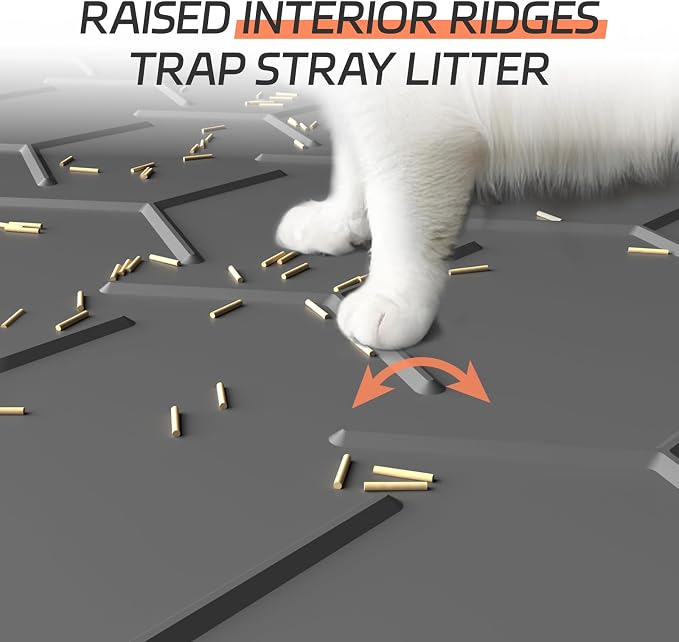 Bulkniu Silicone Cat Litter Mat, 22"x34", Raised Edge Waterproof, Dark Grey | Litter Trapping & Recycling, Easy to Clean, Non-Slip, Durable Safe & Odorless, Paw Friendly - Image 3