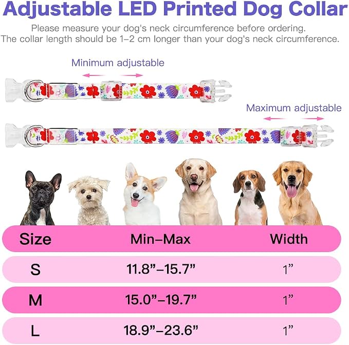 Light Up Dog Collar, USB Rechargeable, Floral Rose Print (L) | USB Rechargeable LED Dog Collar with Bright Light, Adjustable Fit, Floral Daisy Rose Design for Safe Night Walks - Image 5