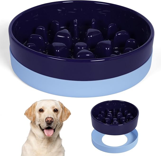 Sted Ceramic Slow Feeder Dog Bowls for Medium Large Breed | Slow Feeding Dog Bowl, Dogs Food Bowls for Fast Eaters, Puzzle Dogs Food Bowl with Silicone Base, Maze Blue by Sted