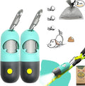 Dog Poop Bag Holder With LED Flashlight | Pet Waste Dispenser for Leash | Doggie Potty Container With Leak-proof Trash Bags and Accessories (2 Holders 30 Bags, Mint Green) by YUCHIYA
