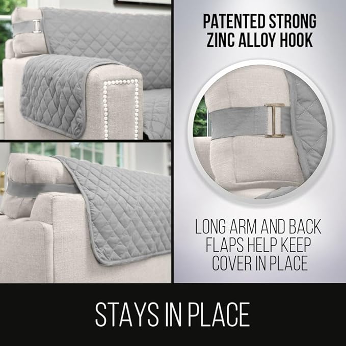 Sofa Shield® Couch Loveseat Slip Cover for Dogs with Strap, Light Gray | Reversible Furniture Protector, Stain and Tear Resistant Cushion Cover, Machine Washable Slipcover for Pets, Cats 70 inch - Image 4