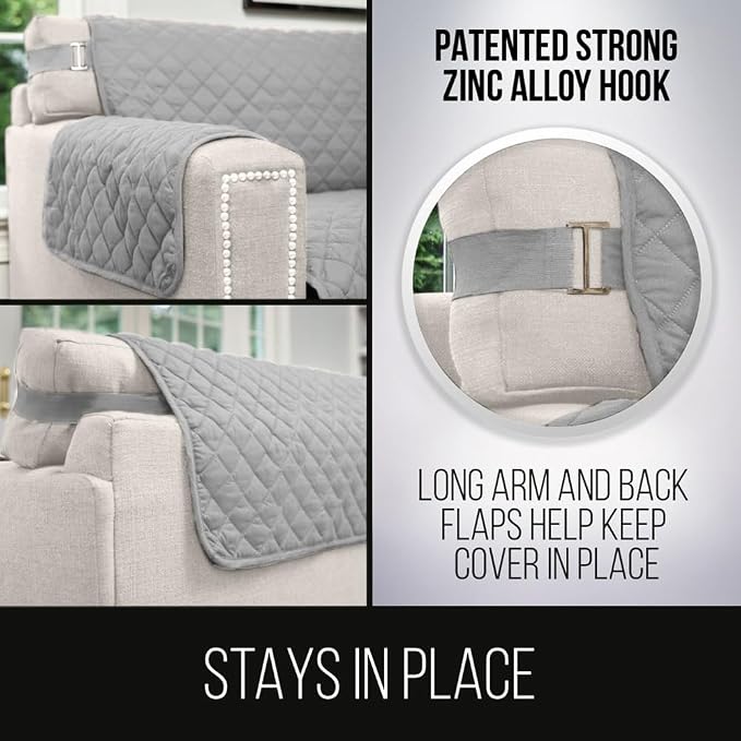 Sofa Shield® Couch Chaise Lounge Slip Cover with Strap, Light Gray Charcoal | Reversible Furniture Protector, Stain and Tear Resistant Cushion Cover, Machine Washable Slipcover for Pets, Cats 70 inch - Image 4