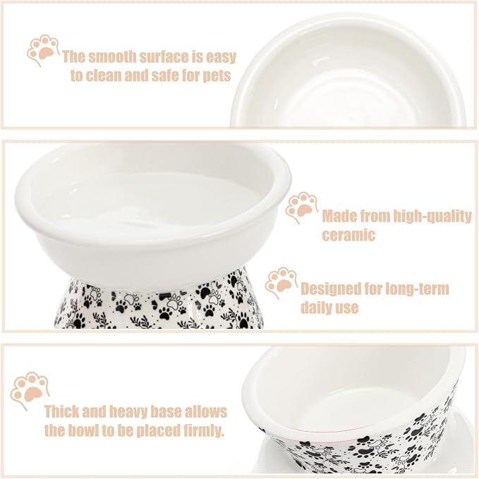 2 Pack Ceramic Elevated Cat Bowls, 6" Extra Wide Tilted Raised Pet Dish, Whisker Friendly Food and Water Bowl for Small Dogs, Anti Vomiting & Protect Pet's Spine, Microwave Dishwasher Safe - Image 3