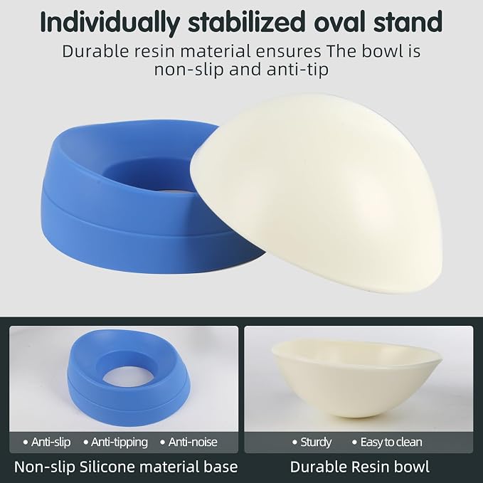 Bulldog Bowl Anti-Slip Dog Cat Dish Detachable Rubber Dog Bowl Pet Sterile Tilted Pet Feeder Slope Base (Blue, 3.5 Cup (Medium/Large Dog)) - Image 4