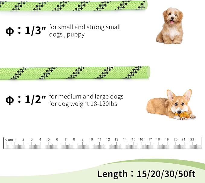 Long Dog Leash for Training 30Ft-Reflective Nylon Rope with Swivel Hook-Recall Agility Lead for Large Small Medium Dogs Outside Walking Hiking-Green Diam 1/2" - Image 4