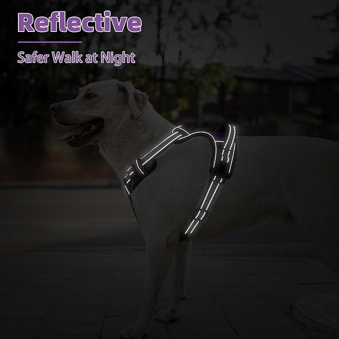 PUPTECK No Pull Dog Harness Medium Sized, Adjustable Reflective Dog Harness with Handle Easy Control, Comfortable Soft Padded Pet Vest Harness for Medium Dogs, Solid Purple M - Image 6