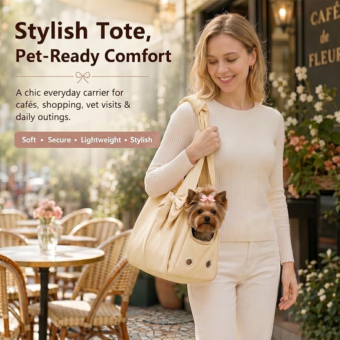 Fashion Dog Purse Carrier for Small Dogs, Soft-Sided Dog Bag Carrier with 4 Large Pockets, No Collapse, Lightweight, Smart Zipper Lock, Comfortable Puppy Cats Rabbit Carrier for Travel,Outdoor(Beige) - Image 6