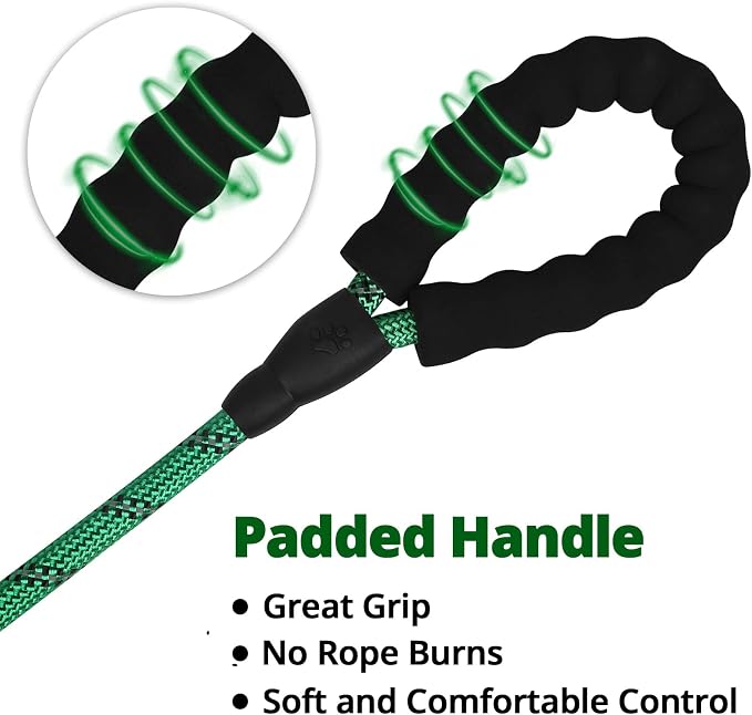 Rope Dog Leash 6 FT: Heavy Duty Leashes with Swivel Lockable Hook Reflective Threads Bungee and Padded Handle - Dog Lead for Large Small Medium Dogs Outside Walking Hiking Green - Image 7