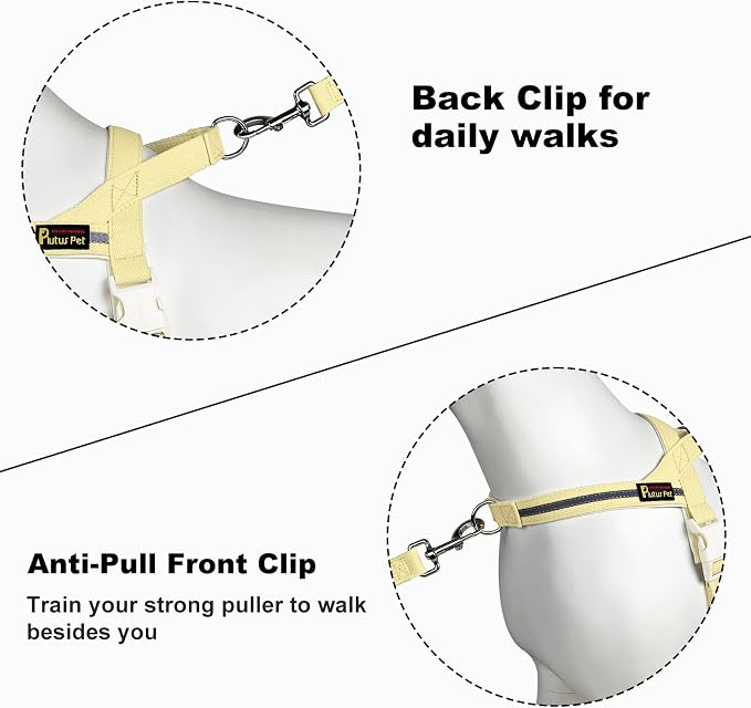 Plutus Pet Cotton Dog Harness and Leash Set, Reflective and Soft Padded, Quick Fit Vest Harness, for Small, Medium and Large Dogs, Light Yellow, L - Image 3