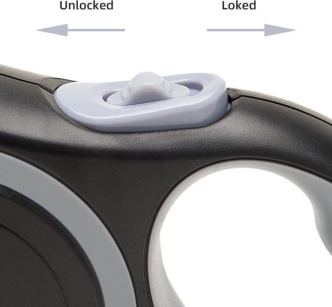 PINA Retractable Dog Leash, 16ft Dog Leash for Small Medium Dogs Up to 44lbs, 360° Tangle-Free Strong Reflective Nylon Tape, with Anti-Slip Handle, One-Handed Brake, Lock - Black Gray - Image 5