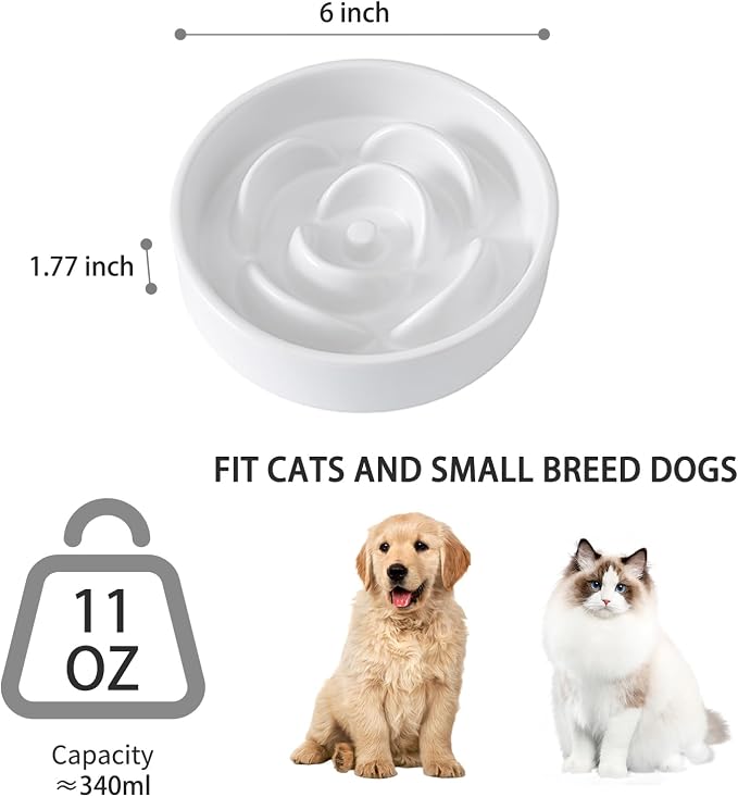 6'' Ceramic Slow Feeder Dog Bowls - Petal Shape Modern Dog Food Dish for Cats and Small Breed Dogs, Puzzle Maze Bowl to Slow Down Eating, Anti-Gulping, Dishwasher & Microwave Safe, White - Image 3