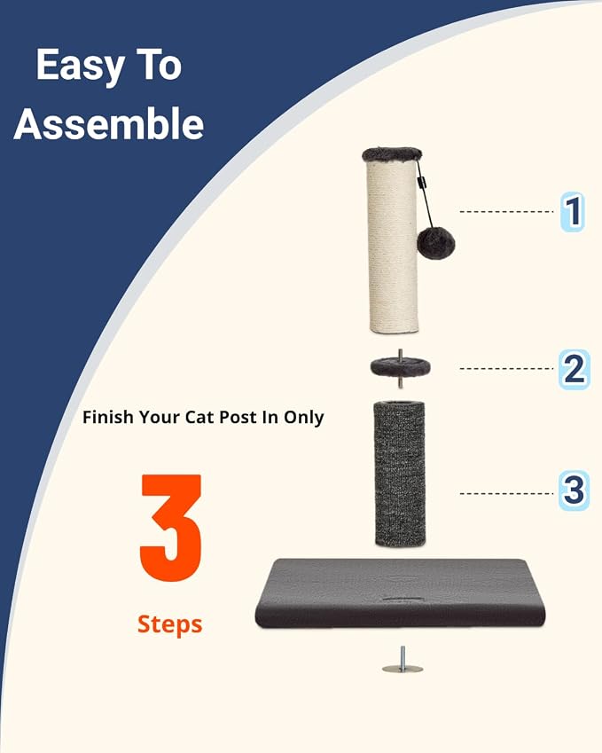 Cat Scratching Post, Cat Scratchers for Indoor Cats, with Toys | For Kitten & Medium Cats, Sisal & Carpet In One For Various Scratching Needs, Solid Structure, Extra Free Toy, Smokey Gray - Image 8