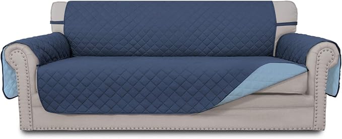Easy-Going Reversible Couch Cover, 3 Cushion Sofa, Dark Blue/Light Blue | Large, Washable Slipcover For Dogs, Water Resistant Furniture Mat For Living Room, Non-Slip Sofa Cover, Pet Friendly by Easy-Going