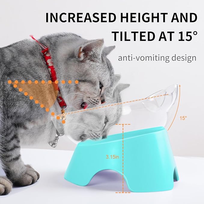 MILIFUN Raised Cat Food Bowls with Stand, Cat Dishes for Food or Water, Cats Tilted Bowl, Pet Dish with Stand (Blue Double Bowl) - Image 2