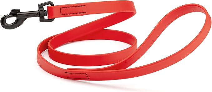 Dogline Biothane Waterproof Dog Leash Strong Coated Nylon Webbing with Black Hardware Odor-Proof Easy to Clean High Performance for Small or Large Dogs Made in USA 4 or 6 ft Lead, Cherry Red by Dogline