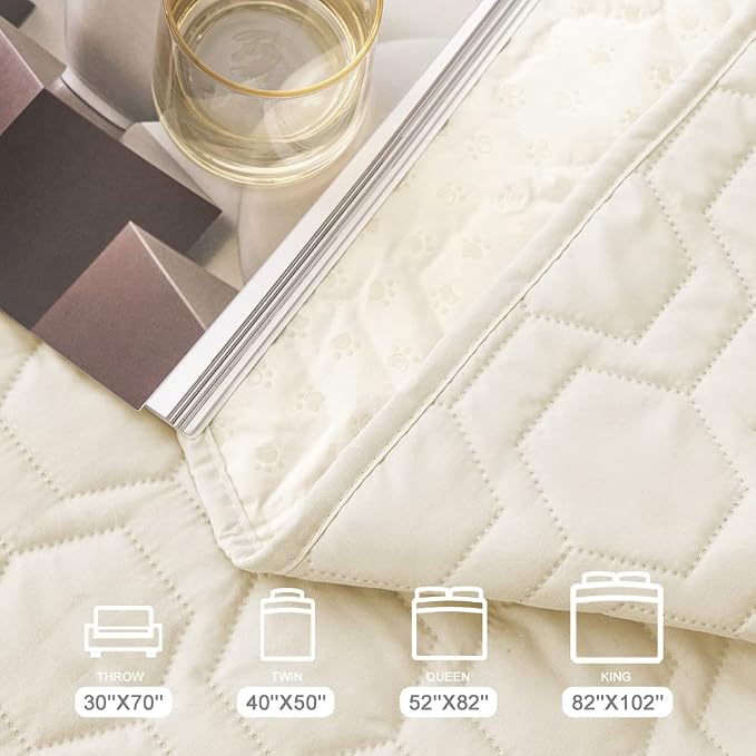 Tcksstex Waterproof and Anti-Slip Dog Bed Cover and Pet Blanket Sofa Pet Bed Mat ，car Incontinence Mattress Protectors Furniture Couch Cover for Most Cats Dogs, Pets（68x82- Ivory） - Image 6