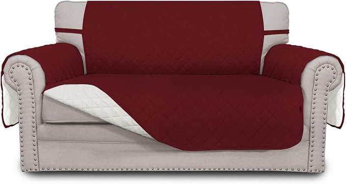 Easy-Going Reversible Loveseat Couch Cover for 2 Cushion Couch Sofa Cover for Dogs Water Resistant Furniture Protector with Foam Sticks Elastic Straps for Pet (Loveseat, Christmas Red/Ivory) | Loveseat, Slipcover For Dogs, Water Resistant Furniture Mat... by Easy-Going