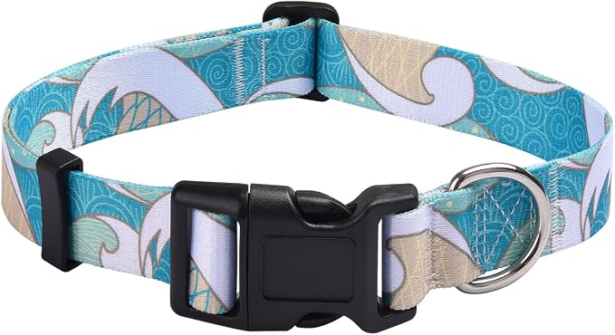 Mihqy Dog Collar for Small Dogs Puppy Cats,Fashion Design, Sea Wave,XS | Neck Fit 7.9"-11.8", Multiple Patterns，4 Sizes for Small Medium Large Dogs, Comfortable for Walks and Outdoor Hikes by Mihqy