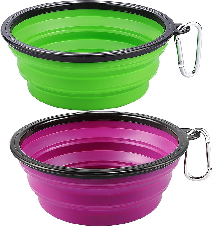 Kytely Large Collapsible Dog Bowls 2 Pack, 34oz Foldable Dog Travel Bowl, Portable Pet Water Food Bowl with Clasp, Pet Cat Feeding Cup Dish for Traveling, Walking, Hiking (Green+Purple) | Portable Dog Water Food Bowl with Clasp, Pet Cat Feeding Cup Dis... by Kytely