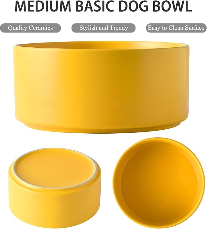 Raised Ceramic Dog Bowl Set - Elevated Dog Bowls with Non Slip Bamboo Stand, Food and Water Bowl Set for Small and Medium Breed Dogs, Pet Bowls, Weighted Dogs Dishes (6'', 2 * 30OZ, Yellow) - Image 2