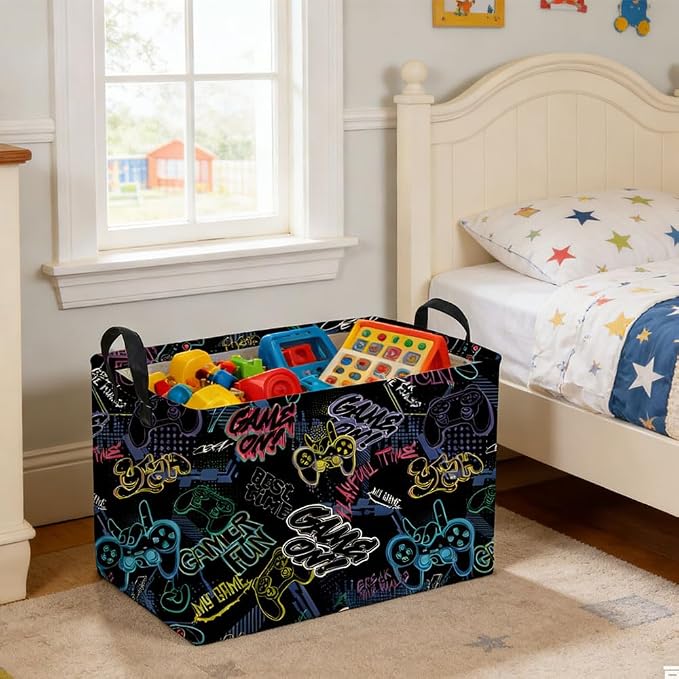 Rectangular Kids Baskets,Waterproof Foldable Storage Basket with Handles,Games Basket,Boys Room DecorGame Storage Bin,Shelf Baskets(Cool Game) - Image 6