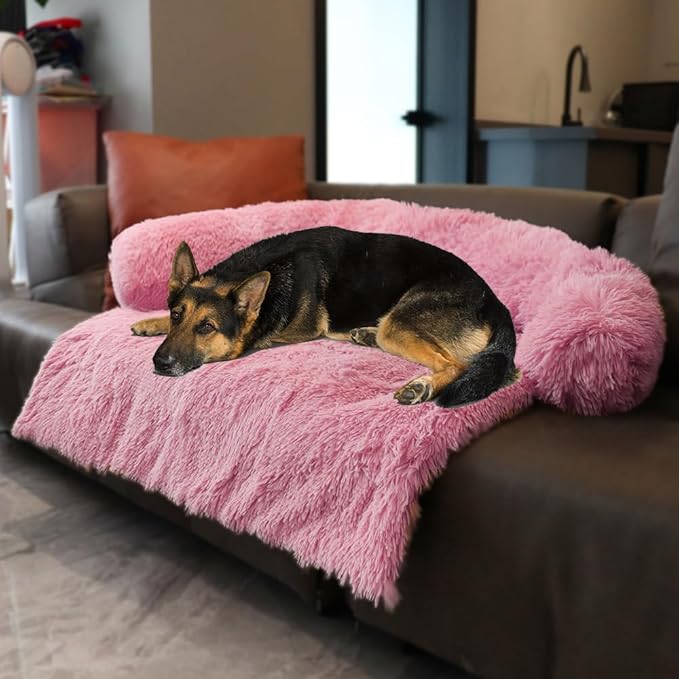 Luxurious Calming Dogs/Cats Bed Mats, Dog Pad Washable Removable Couch Cover, Plush Long Fur Mat for Pets, Waterproof Lining, Perfect for Small, Medium and Large Dogs and Cats (Pink, 53"x39") by Tinaco