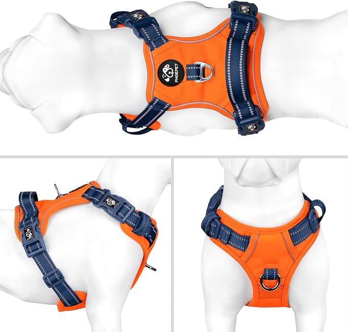 No Pull Dog Harness, Unique Colors Reflective Adjustable Dog Vest | with Soft Training Handle Metal Clips for Small Medium Large Dogs (Orange Base & Blue Straps,S) - Image 2