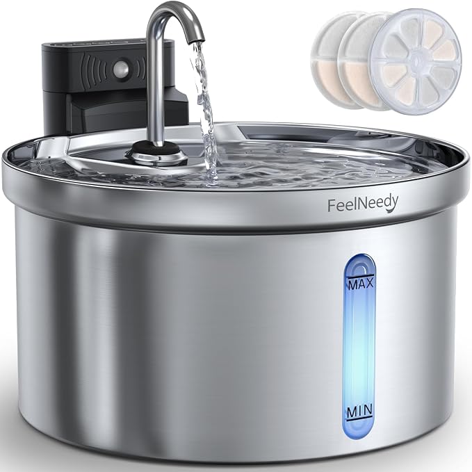 Wireless Cat Water Fountain [Water & Battery Separation] FEELNEEDY Stainless Steel Automatic Pet Water Dispenser, 4000mAh Battery Operated Water Fountains for Cats Dogs - 3.5L/118oz by FEELNEEDY