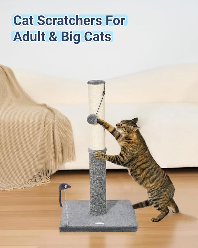 Tall Cat Scratching Post, Cat Scratchers for Indoor Cats | 29.5" Tall For Large Cats, Sisal & Carpet In One For Various Scratching Needs, Solid Structure, Extra Free Toy, Light Gray - Image 7