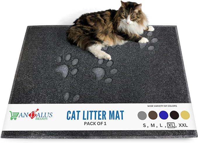 Andalus Extra Large Cat Litter Mat, Pack of 1 - Waterproof, Non-Slip & Easy to Clean Cat Litter Box Mat for Extra Efficient Pet Litter-Trapping, Grey (35” X 23”) by AndalusBrand