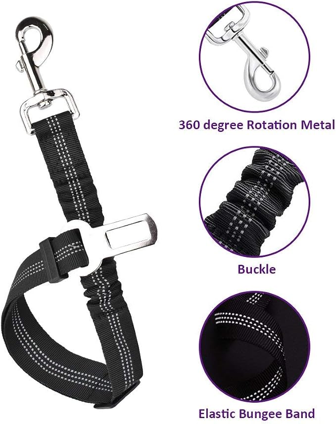 Lukovee Dog Car Harness Seat Belt, Harness & Seatbelt with 2 in 1 Buckle | Adjustable Soft Breathable Mesh Harness, Reflective Elastic Reflective Tether, for Small Medium Large Dogs Pets (Purple,XXS) - Image 6