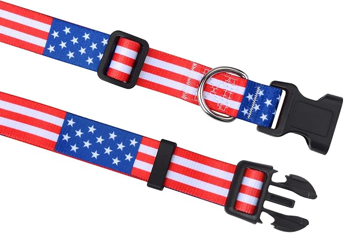Mihqy Dog Collar and Leash Set, Classic US American Flag Set, XS | Adjustable for Small Dogs Puppy Cats, Patriotic, US Flag Pattern, Star & Stripes, Fourth of July Dog Collar - Image 3