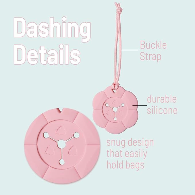 3 Pack Dog Poop Bag Holder, Hands-Free Used Waste Bag Carrier for Dog Leash, Lightweight Durable Silicone Dog Walking Accessories, Easy-to-Clean Poop Bag Clip, Pink Yellow Blue - Image 3