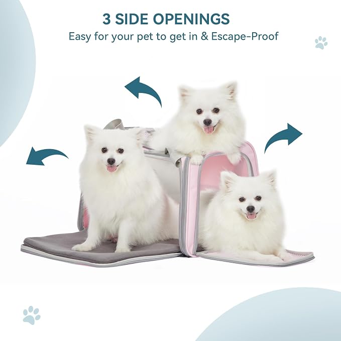 PETSFIT Cat Carrier for Large Cats, Dog Carriers for Small Dogs Under 25 Lbs, Soft Pet Carrier, Cat Crates for Indoor Cats with Cozy Extendable Mat (Large, Pink) - Image 3