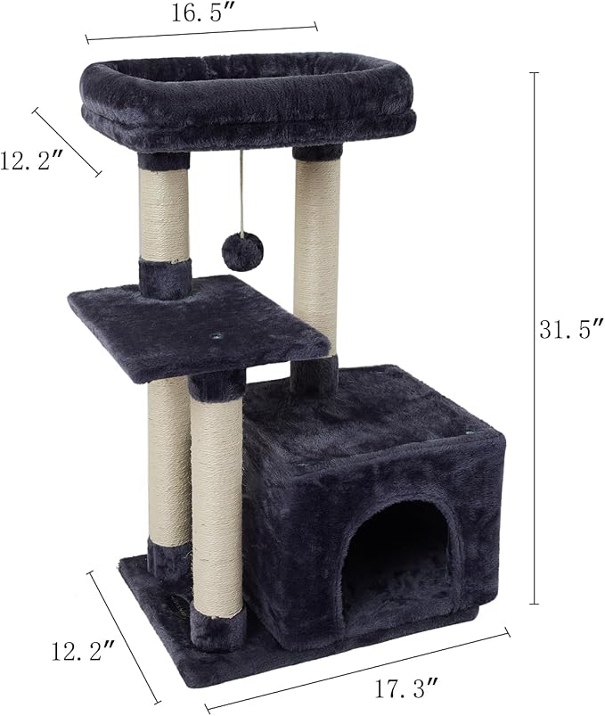 Cute Cat Tree Kitten Cat Tower Condo Cat Furniture Sisal Scratching Posts D | FISH&NAP For Indoor Jump Platform Activity Center Play House Dark Gray - Image 6
