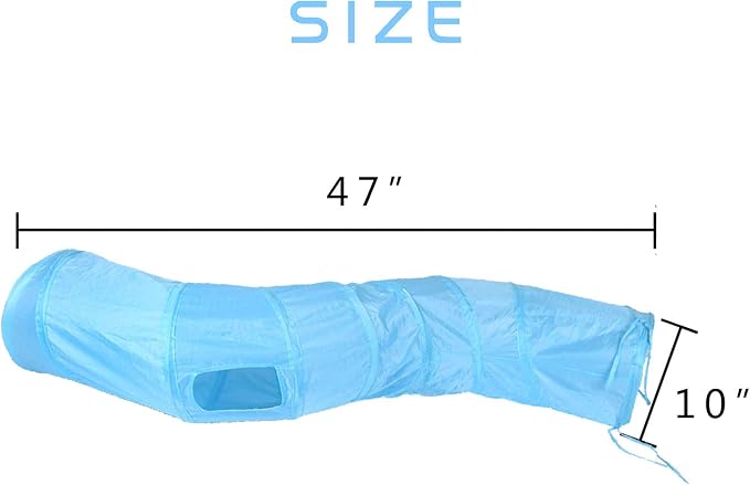 iCAGY Cat Tunnel Toys for Indoor Cats Kittens Rabbits, Pet Toy Play Tunnels | Interactive Crinkle Pop Up Tunnel Toys, Relieve Cat Boredom, Blue 47" Shape S - Image 4