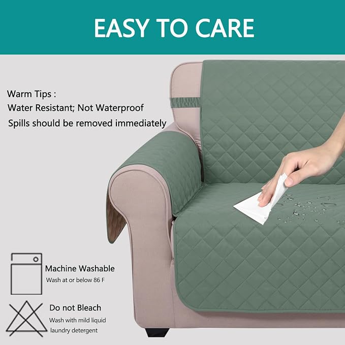 U-NICE HOME 4 Seater Sofa Cover 91''Large Couch Cover, Greyish Green/Taupe | Washable, Pet Friendly, Elastic Straps, Water Repellent, Furniture Protector Mat for 4 Cushion Couch - Image 5