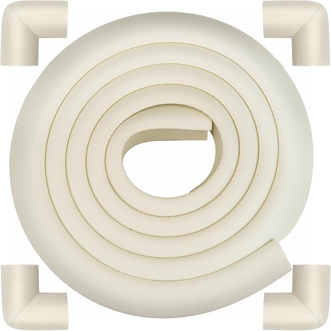 Corner Protector Baby, Baby Proofing Edge Corner Protector, Soft Foam White | Waterproof Foam Cushion with Adhesive Tape ,Corner Protector for Fireplace, Table, Stair, Cabinet (6.6ft Edge + 4 Corners) by AIXMEET