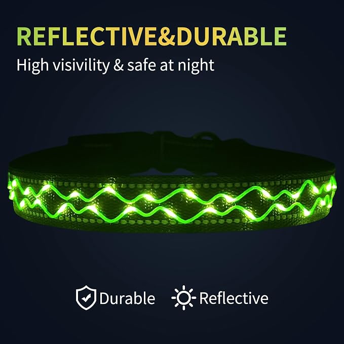 Rechargeable LED Dog Collar for Night Walking, Embroidered Rope Light | The LED light is visible from 360 degrees, anti-loss and enhancing outdoor walking safety(Small Green) - Image 7