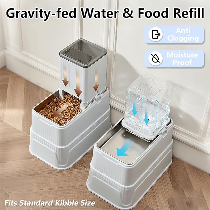 Elevated Automatic Pet Feeder & Water Dispenser, 128 Fl Oz/1 Gallon Water & 4.4lb Food Capacity, Stainless Steel Bowl, 2-Level Height Adjustable, Neck Protection for Small/Medium Dogs,Anti-Choking - Image 4