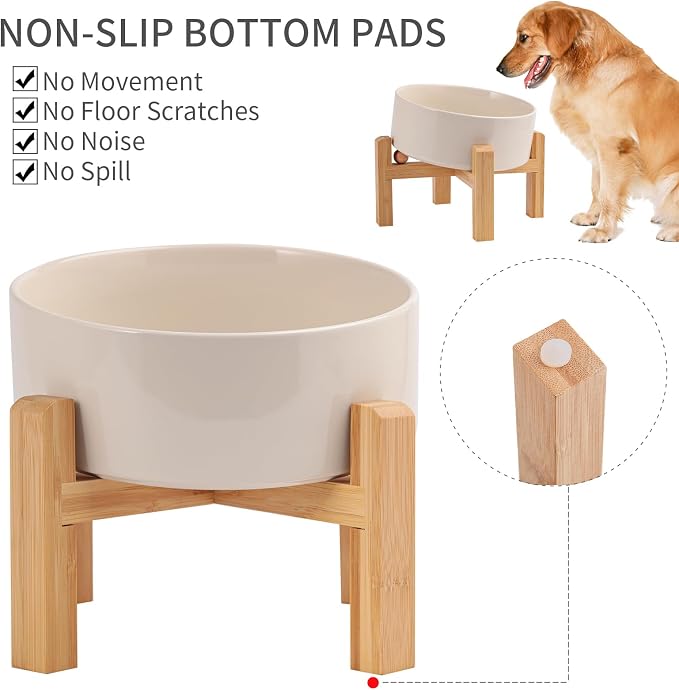Elevated/Raised 15°Tilted Anti Slip Ceramic Dog Bowl for Medium & Large Breeds,Slanted Bulldog Big Face Pet Feeding Food Water Dish Stand for Dogs (7.6 Cups/60OZ) Beige - Image 4
