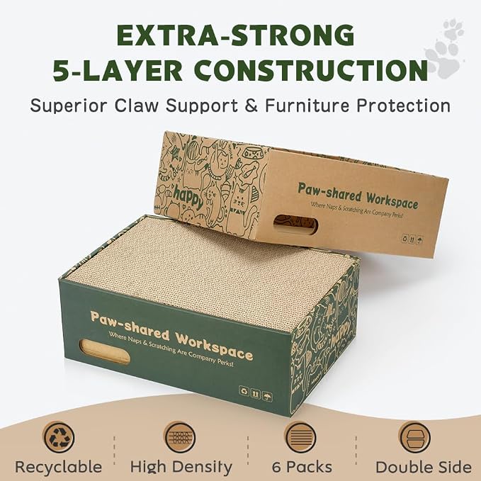 6 Pack Cat Scratch Pad with Nested Boxes, Space-Saving Cat Scratcher Set, Reversible Pads with 2 Lounge Beds for Indoor Cats & Kittens - Image 2
