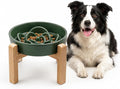 Elevated Ceramic Slow Feeder Dog Bowls Anti-Choking Slow Feeding for Medium& Large Anti-Slip Non-Lead & Toxic Durable Easy to Clean Maze Slow Feeder Bowl（8.66in Olive Green Flower Pattern） by addggo