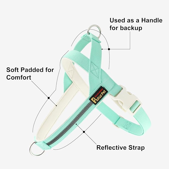 Plutus Pet Cotton Dog Harness and Leash Set, Reflective and Soft Padded, Quick Fit Vest Harness, for Small, Medium and Large Dogs, Light Cyan, XXS - Image 2