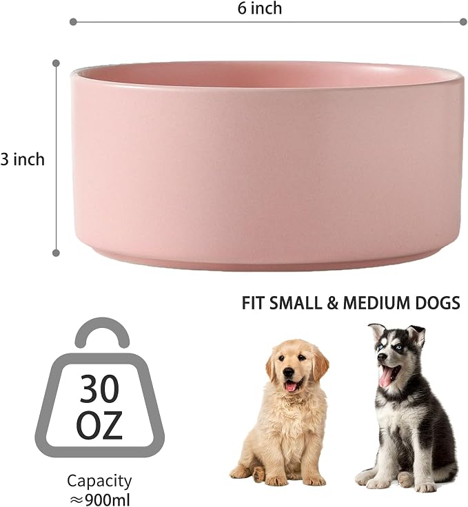 Ceramic Set of 2 Dog Bowls - Classic Dogs Food & Water Bowl for Small and Medium Breed, Heavy-Duty Non-Slip Dog Dishes, Food Grade Pet Bowl, Dishwasher & Microwave Safe (6'', 2 * 30OZ, Pink) - Image 3