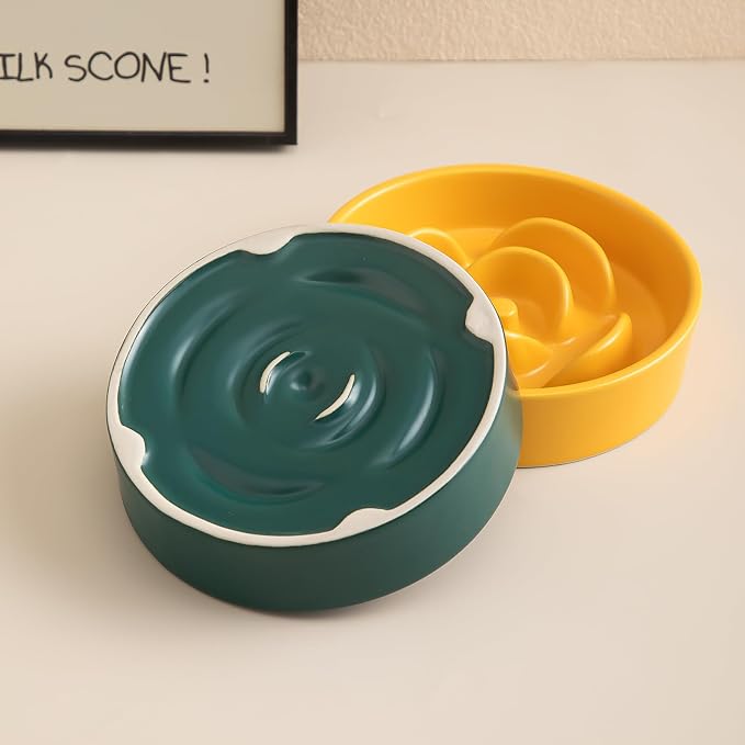 6'' Ceramic Slow Feeder Dog Bowls - Petal Shape Modern Dog Food Dish for Cats and Small Breed Dogs, Puzzle Maze Bowl to Slow Down Eating, Anti-Gulping, Dishwasher & Microwave Safe, Green - Image 8